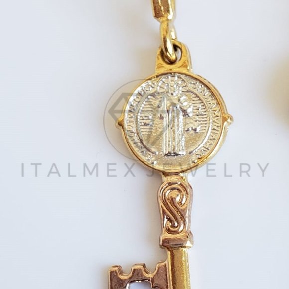 18K Gold Plated Saint Benedict Key & 22" Chain - Picture 4 of 8